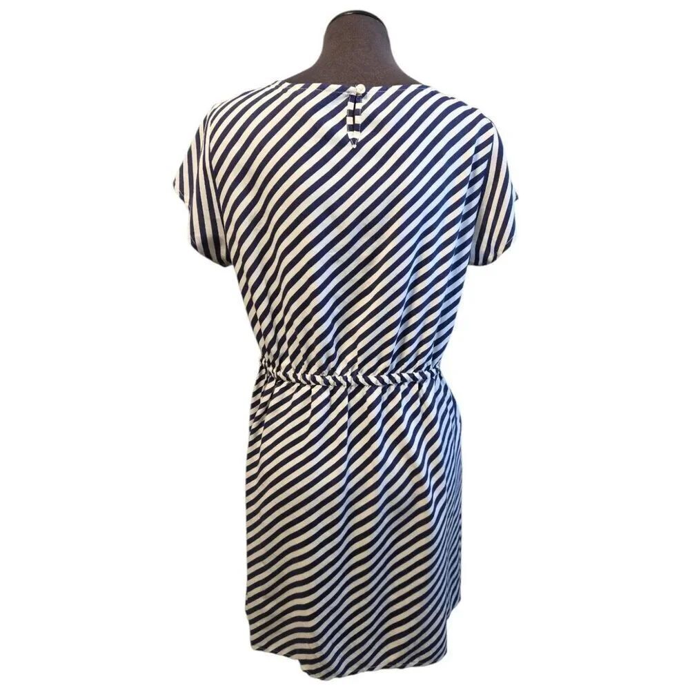 EC J.CREW NAVY BLUE & WHITE STRIPED DRESS W/POCKETS SZ.6 - Picture 2 of 6
